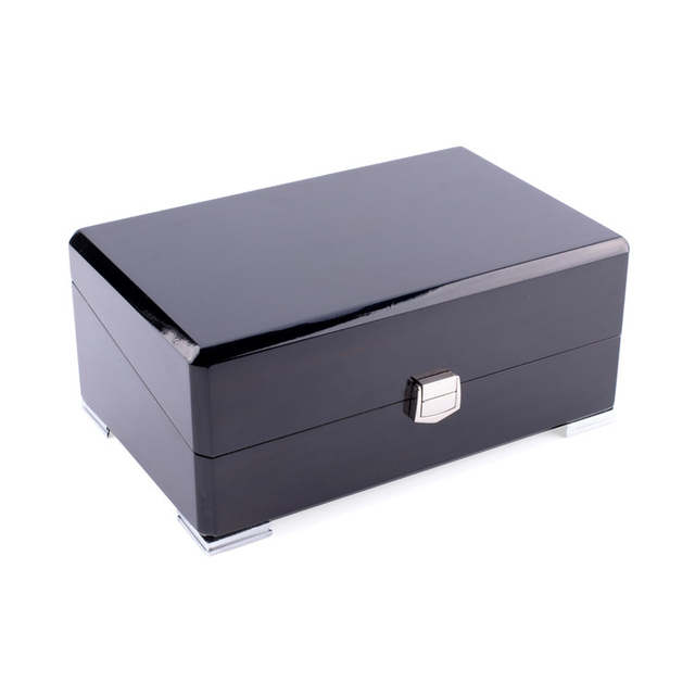 صندوق ساعة أسود كلاسيكي متطور مع قفل فضي