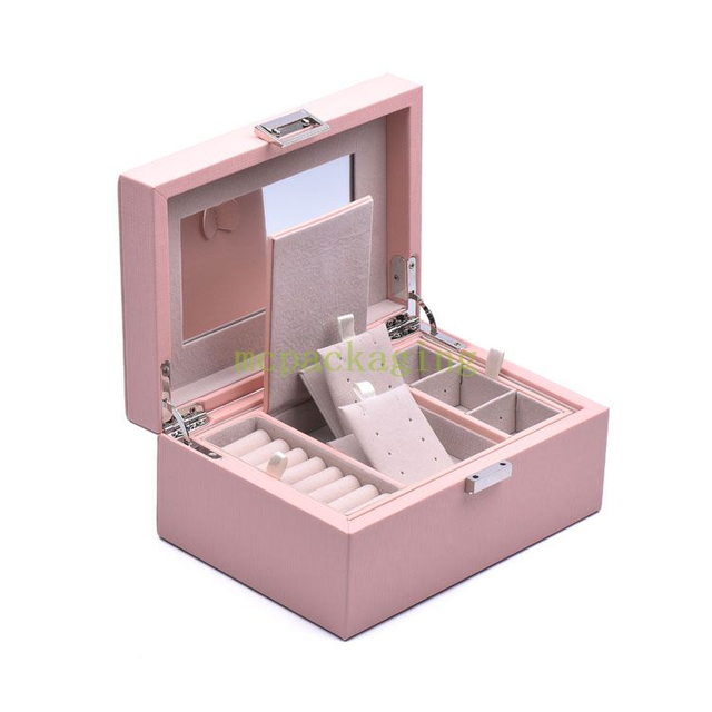 جديد فاخر وصول جلد صغير بولي Pu صندوق مجوهرات صغير للسفر المنظم النساء هدايا شعار مخصص صندوق تخزين المجوهرات مع مرآة