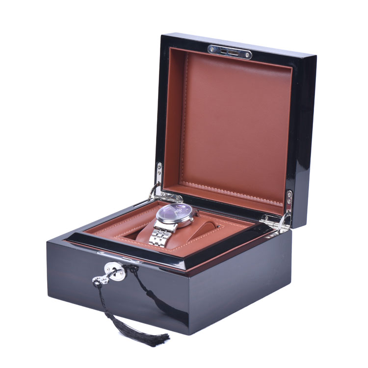 صندوق خشبي مصنع مخصص شخصية مخصصة خشبية سوداء طلى ساعة التعبئة مربع Woodbox