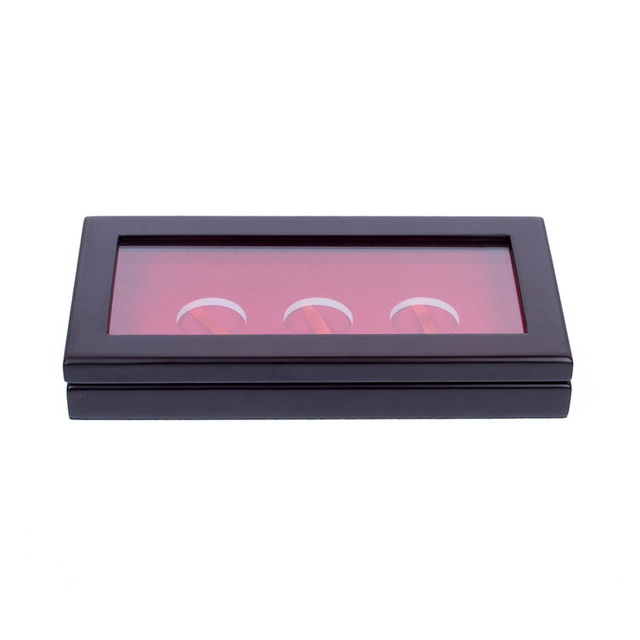 Luxury Custom Logo 3 Slots Collection Coins Wood Box Box Souvenir MDF Wooden Silver Coin Box لعرض Woodbox