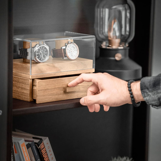 2 فتحة مخصصة فاخرة لامعة خشبية مخصصة شعار ووتش علبة التعبئة والتغليف الساخن بيع ووتش مربع الخشب التعبئة مربع