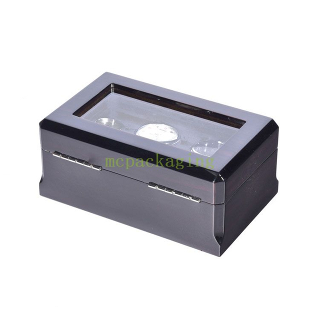 صندوق تخزين تعبئة وتغليف الساعات الخشبية ذو 3 فتحات أسود عالي الجودة مع صندوق تعبئة خشبي ذو نافذة شفافة