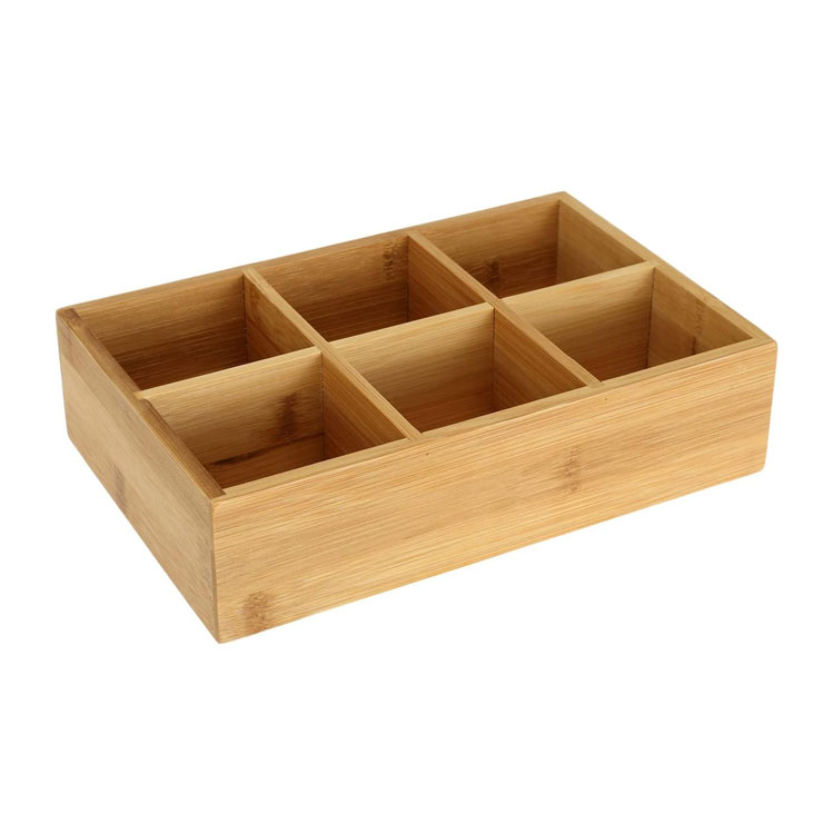 Bamboo Tea Bag Bag Organizer Wood Hot Tea Bag Bag Drawer Ruder Organizer مع 6 مقصورات شاي صندوق شاي لمحطة القهوة