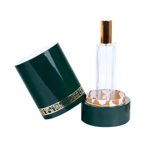 تسمية معدنية مستديرة مع زخرفة الحدود والأنماط ، طلاء البيانو الأخضر ، صندوق خشبي العطور الراقية