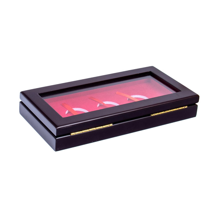 Luxury Custom Logo 3 Slots Collection Coins Wood Box Box Souvenir MDF Wooden Silver Coin Box لعرض Woodbox