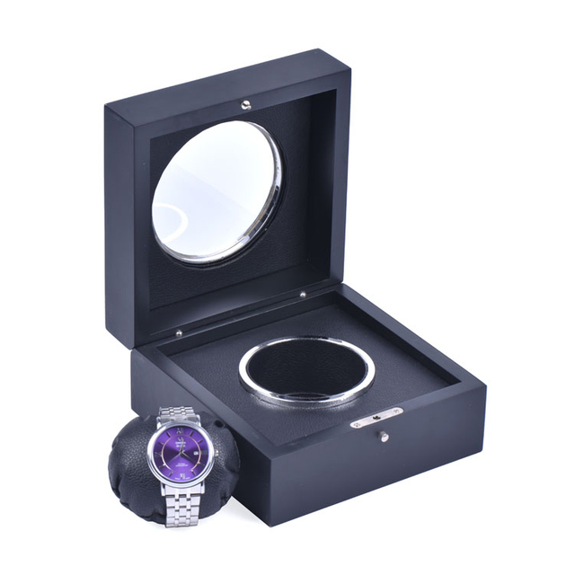 صندوق ساعة شخصي مربع مصنوع يدويًا وفريد ​​من نوعه عالي الجودة مع صندوق تعبئة خشبي للنافذة