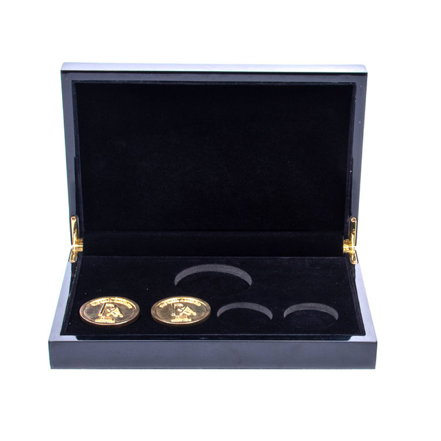 مجموعة مربع تخزين من عملة العملات الخشبية متعددة العملة مع صواني خشب