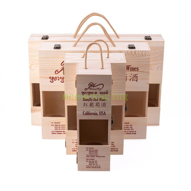 شعار مخصص الخشب الصلب 1 2 4 6 زجاجة النبيذ الخشبي التعبئة والتغليف هدية مربع بكميات كبيرة