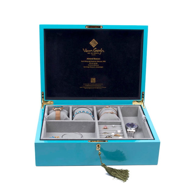 علبة داخلية متعددة الاستخدامات وقابلة للإزالة مطبوعة صندوق تخزين مجوهرات خشبي