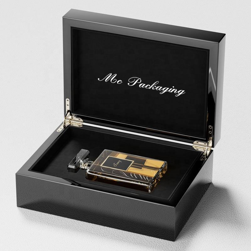 تصميم مخصص إبداعي فاخر بيانو Mdf ورنيش تغليف علبة هدية عطر فارغ زجاجة 100 مل صندوق عطر خشبي من الجلد العربي