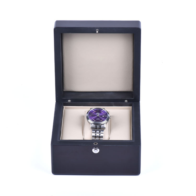 صندوق خشبي مصنع مخصص الراقية شعار مخصص أسود قفل آمن ساعة التعبئة مربع مع المفتاح