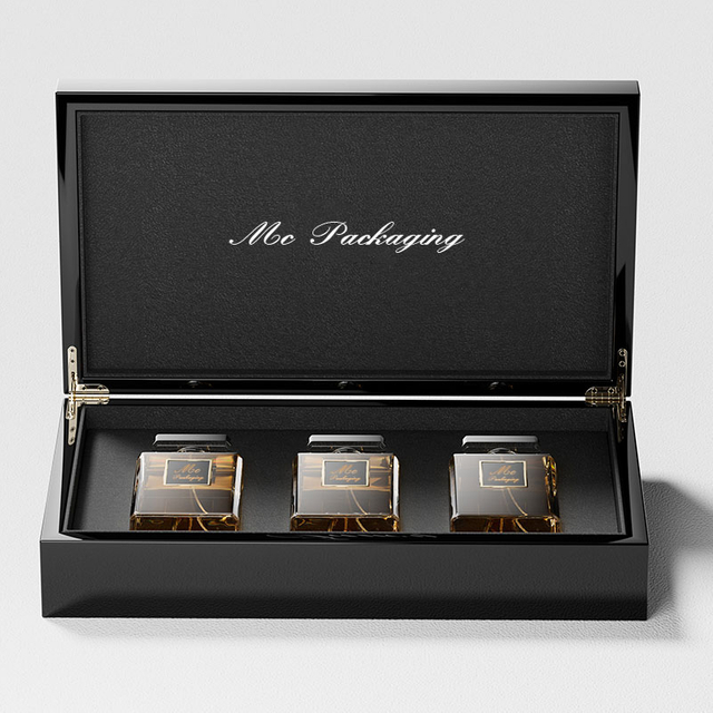 صندوق خشبي فاخر بتصميم طلاء لامع مثل صندوق العطور يقبل زجاجات العطور الفاخرة ذات الشعار المخصص مع عبوة صندوقية