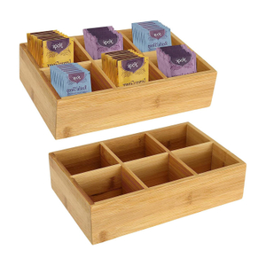 Bamboo Tea Bag Bag Organizer Wood Hot Tea Bag Bag Drawer Ruder Organizer مع 6 مقصورات شاي صندوق شاي لمحطة القهوة