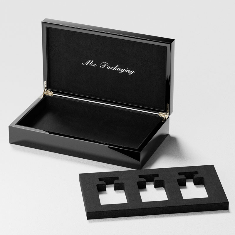تصميم مخصص إبداعي فاخر بيانو Mdf ورنيش تغليف علبة هدية عطر فارغ زجاجة 100 مل صندوق عطر خشبي من الجلد العربي