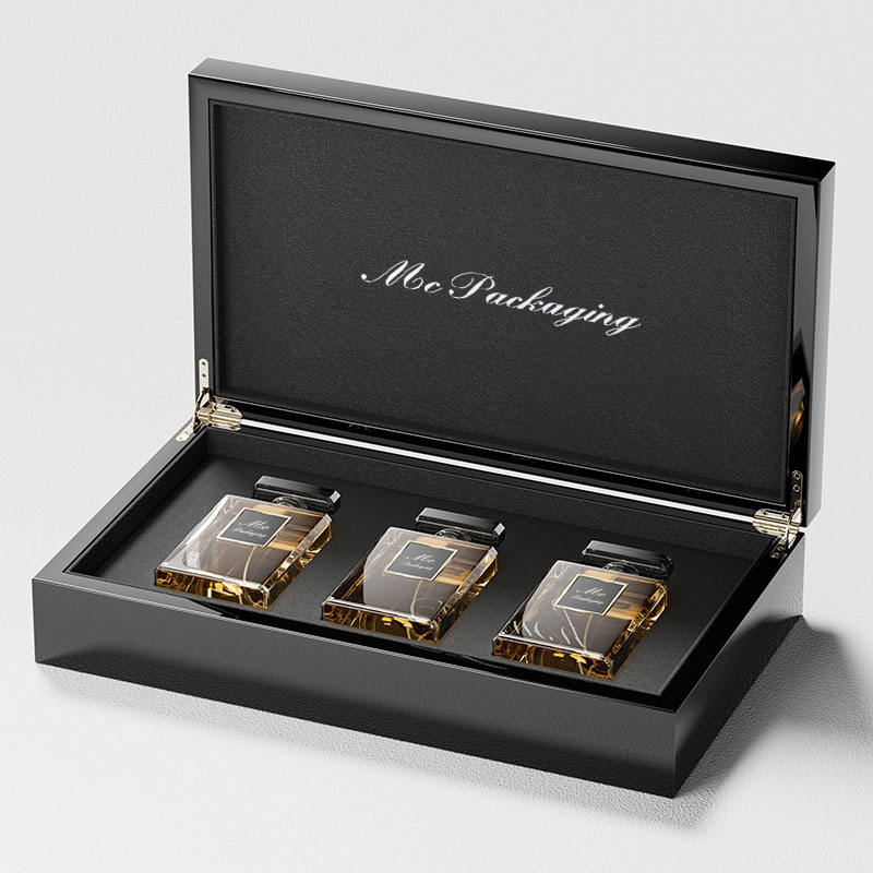 تصميم مخصص إبداعي فاخر بيانو Mdf ورنيش تغليف علبة هدية عطر فارغ زجاجة 100 مل صندوق عطر خشبي من الجلد العربي