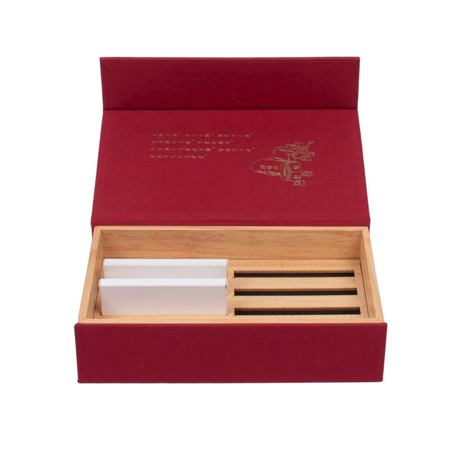 صناديق المجوهرات النبيذ السعر التنافسي مجموعة هدايا جماعية مرآة الكتان الأحمر المغلفة الصنوبر الحمار إخفاء غراء هدايا